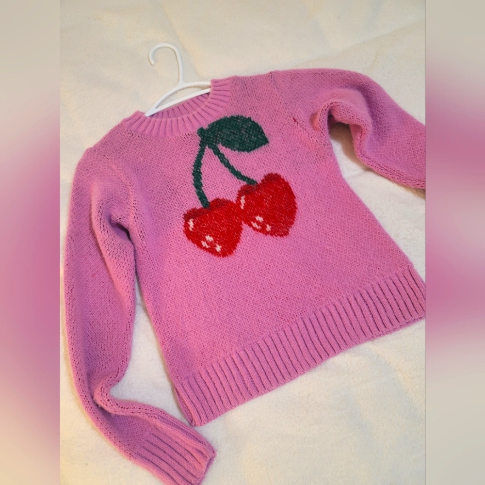 Pink Cherry sweater for a child. Very cute! Small size 7/8.
